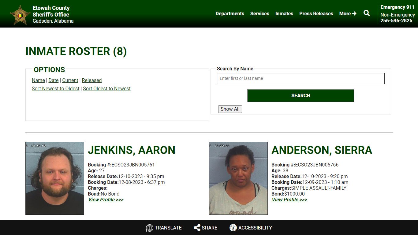 Released Inmates Booking Date Descending - Etowah County Sheriff
